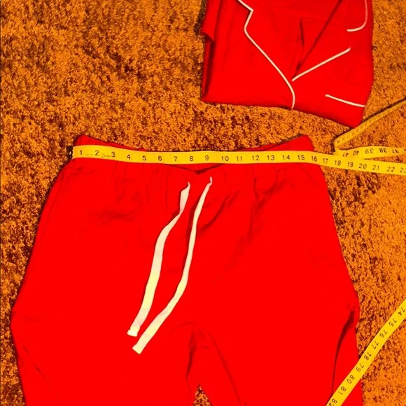 Chic Red Women's Pajama Set with White Trim - Picture 7 of 10